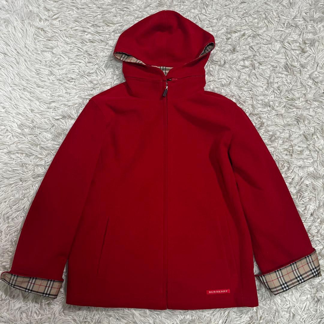 【美品】バーバリー　ゴルフ パーカー　フーデット　ノバチェック　M レッド　赤