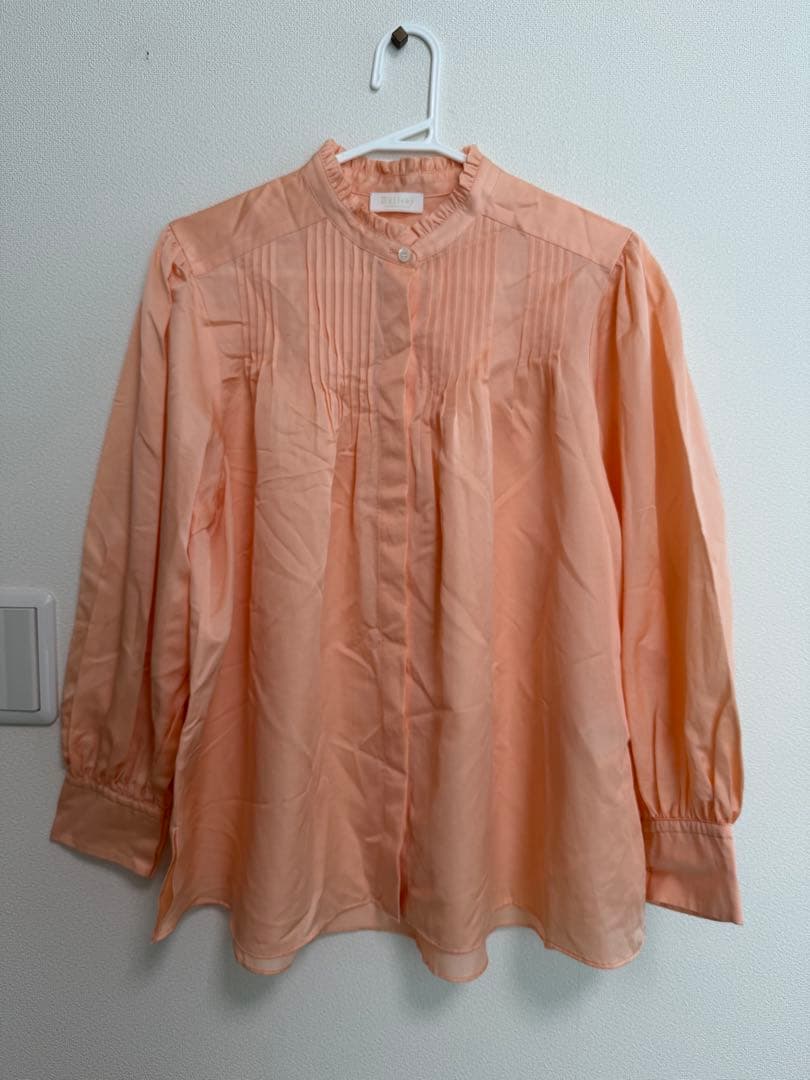 【BALLSEY】シルク混 ピンタックブラウス 36 サーモンピンク 美品