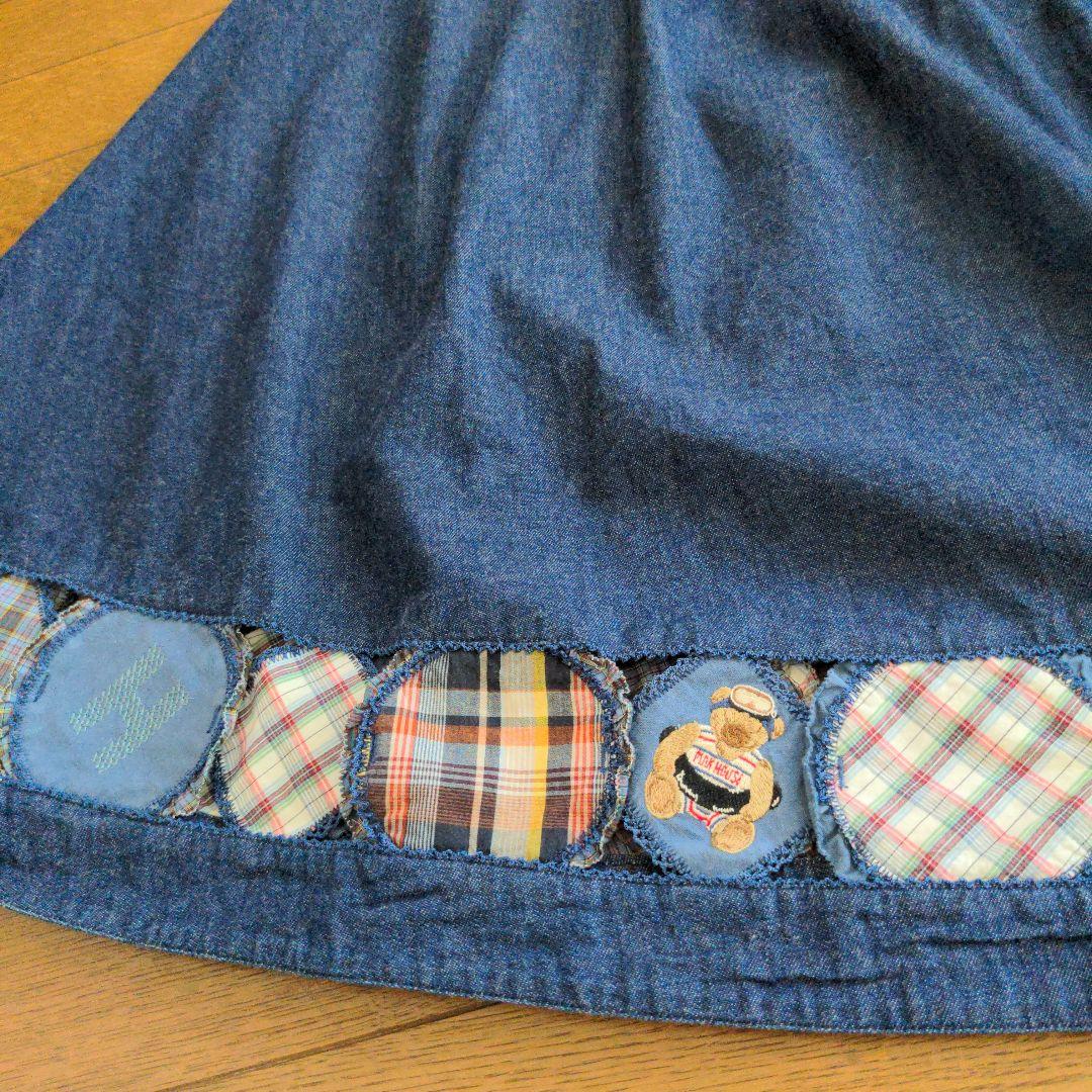 ピンクハウス　クマとロゴの刺繍入りパッチワークデニムワンピース　カネコイサオ