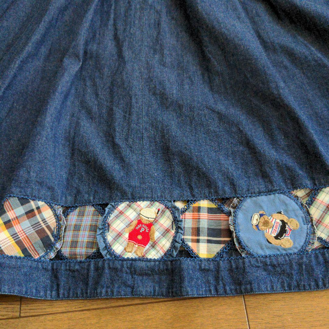 ピンクハウス　クマとロゴの刺繍入りパッチワークデニムワンピース　カネコイサオ