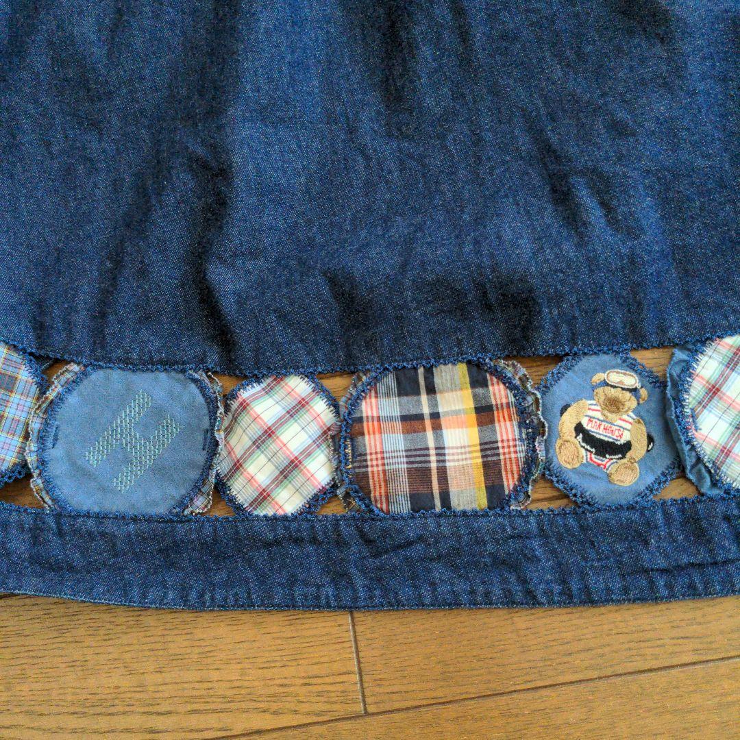 ピンクハウス　クマとロゴの刺繍入りパッチワークデニムワンピース　カネコイサオ