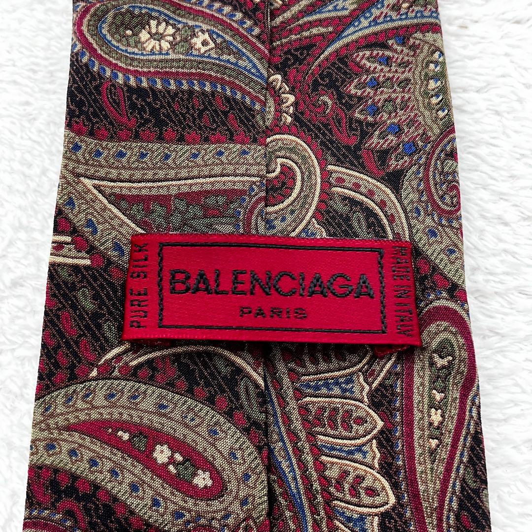 美品 BALENCIAGA バレンシアガ ネクタイ 古着 ペイズリー 赤 青 緑