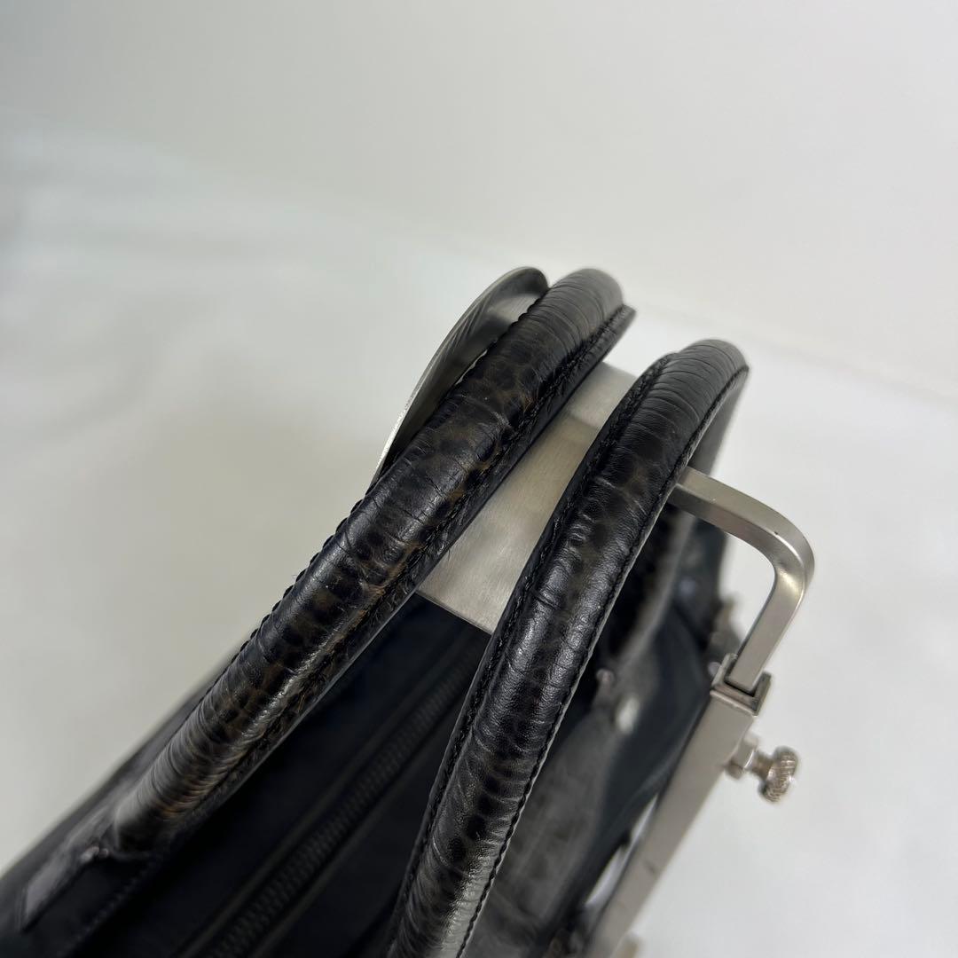 【クロコ✨】 サマンサキングス トートバッグ ボストン 型押し ロゴ ボタン 黒