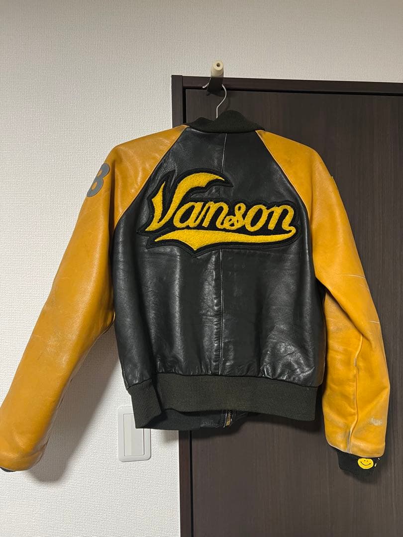 Vanson レザージャケット 38 USA製 パッチ カスタム レーシング黒黄