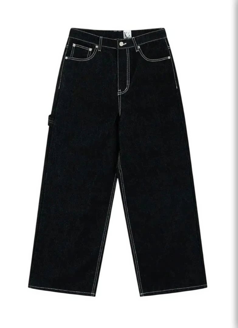 パンツ Embroidered White Lining Straight Jeans