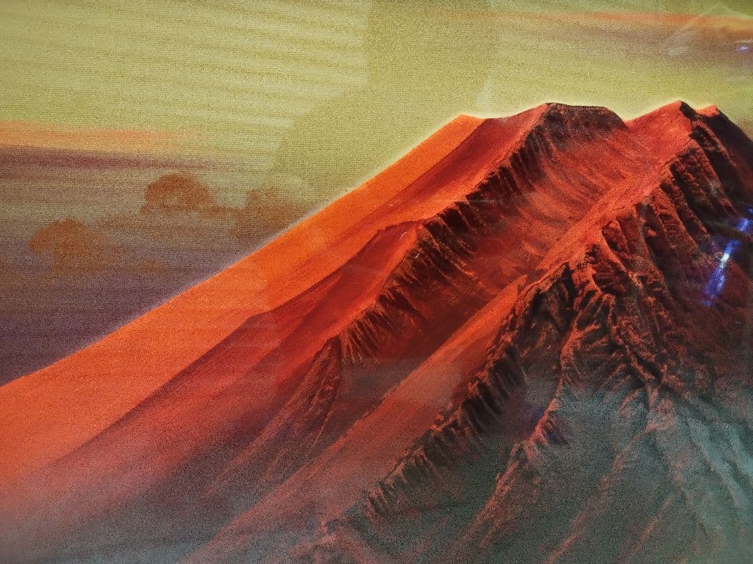 富士山 日本画 木製フレーム立体赤富士　百瀬善明