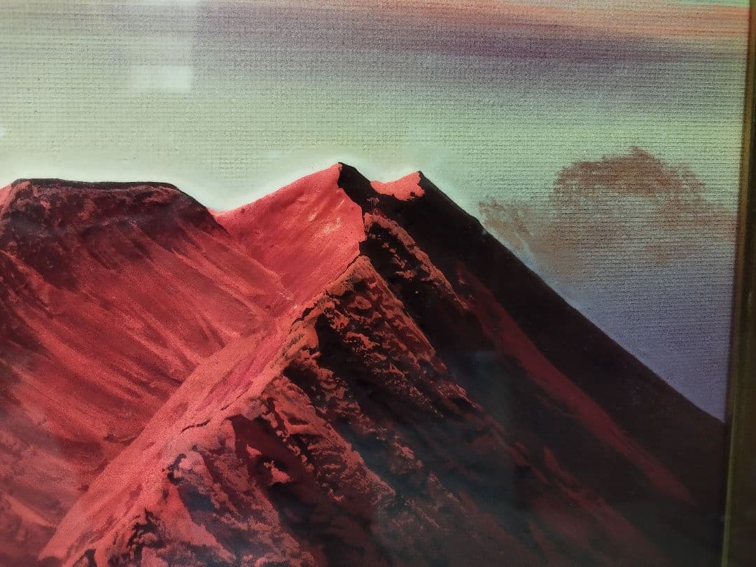 富士山 日本画 木製フレーム立体赤富士　百瀬善明