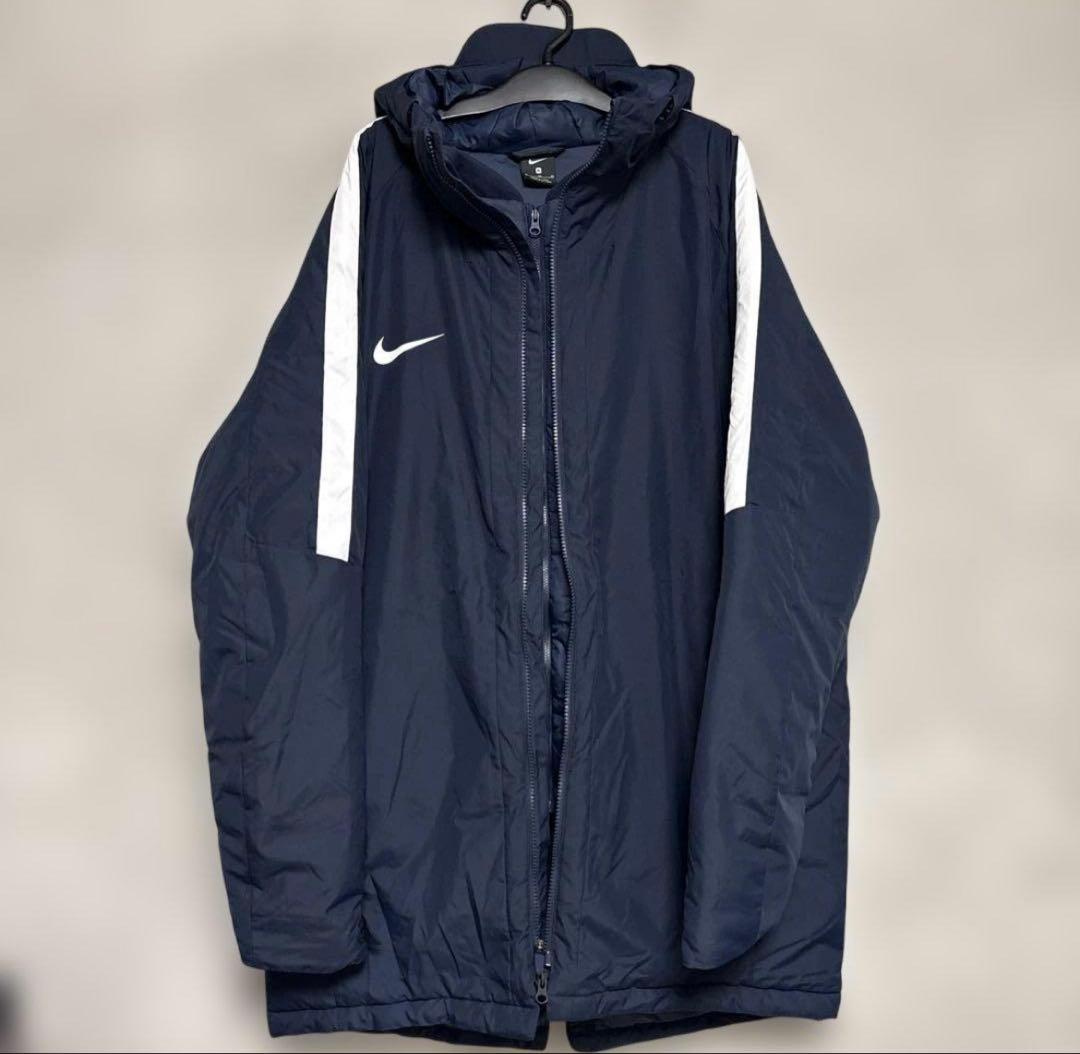 Nike ネイビー フード付きベンチコートフロントダブルフェイスXL