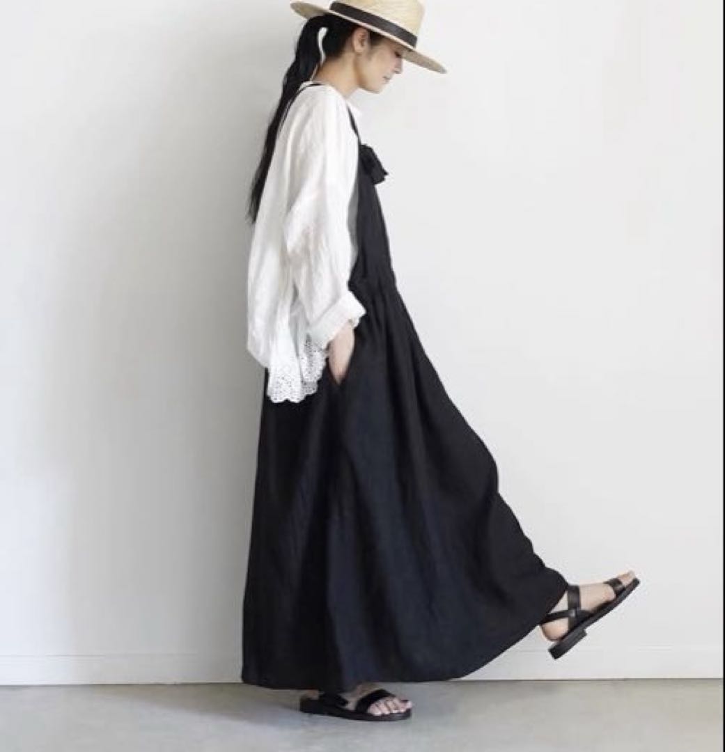 ICHI Antiquites noirイチアンティークス リネンエプロンドレス