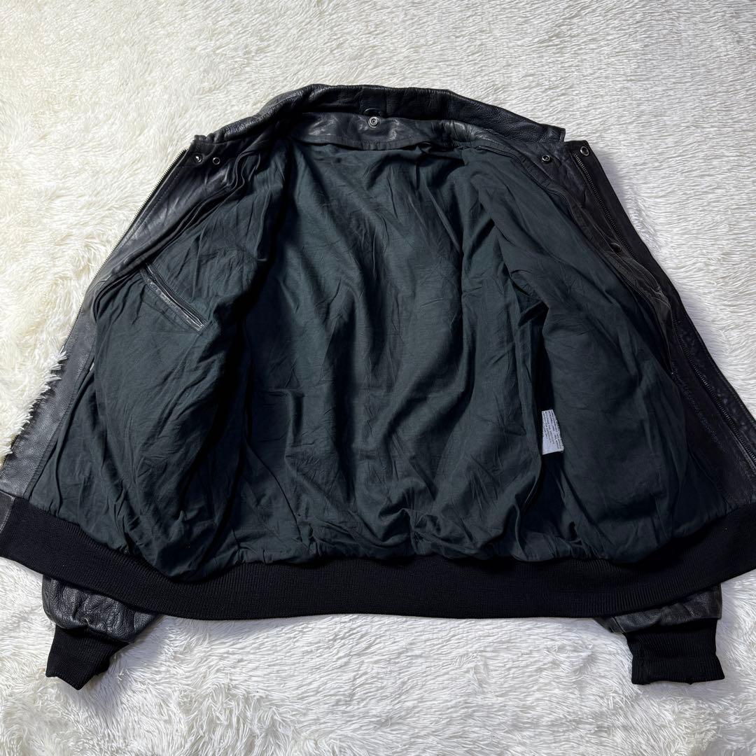 【90s】 A-2 ブラックレザー フライトジャケット XL 牛革 短丈