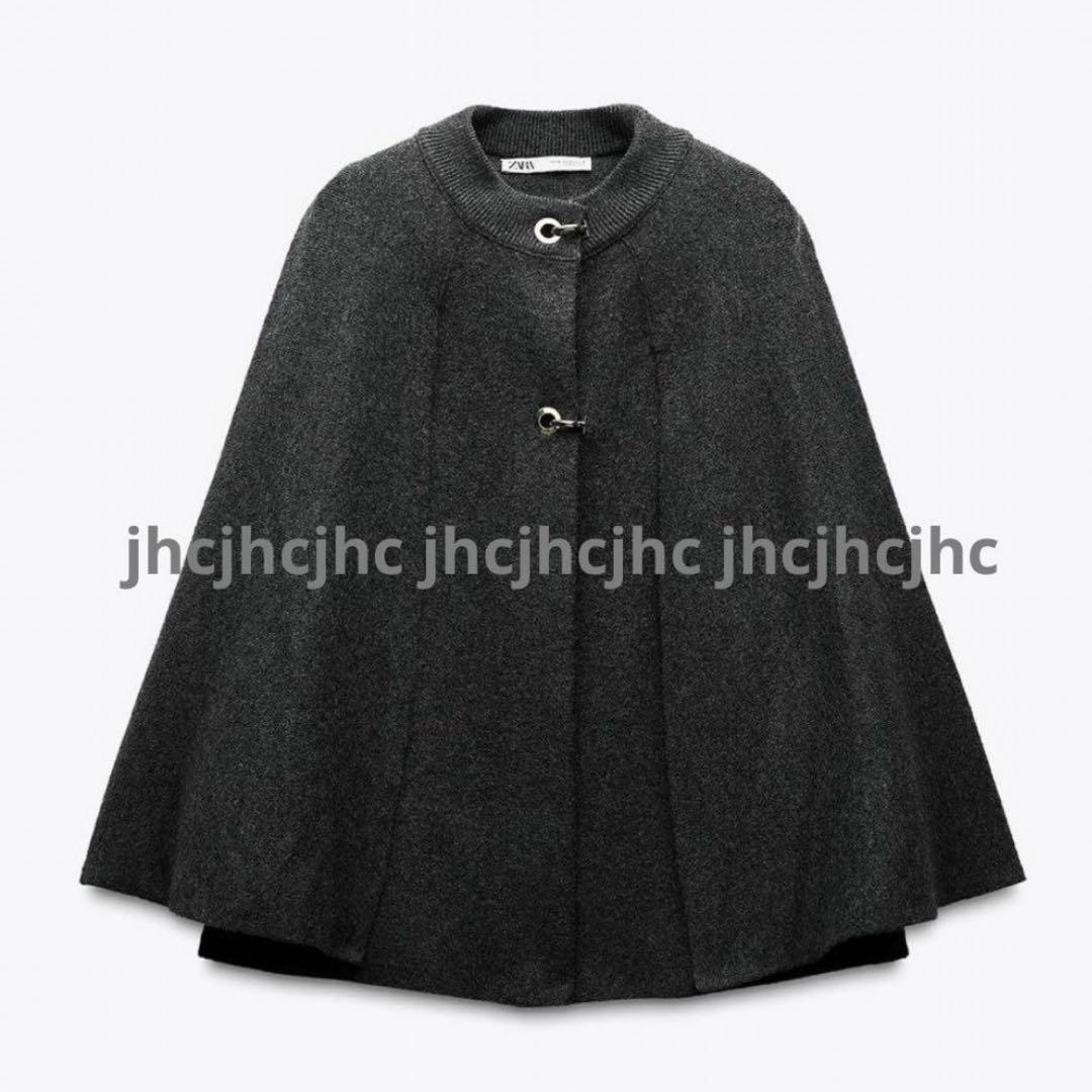 公式オンライン購入新品ザラ　ZARA ニットケープコート ポンチョMサイズグレー
