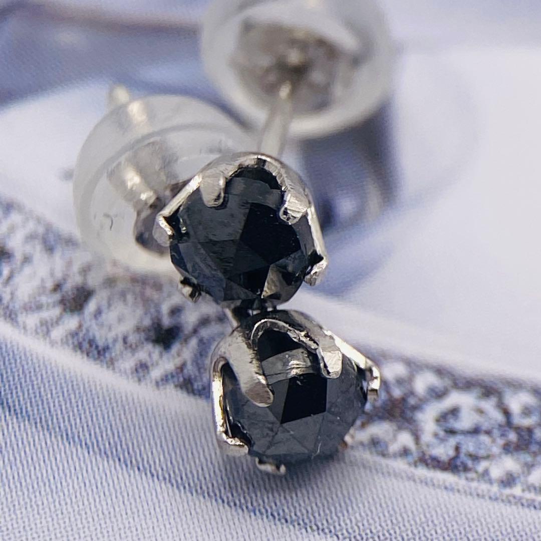 ❤️天然ブラックダイヤ片耳pt900 ✨0.25ct BKダイヤローズカットピアス