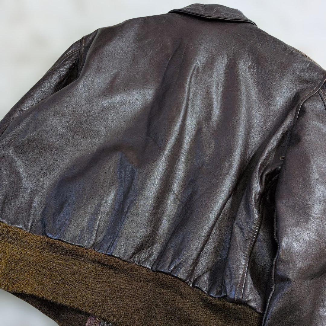 超良品 AVIREX A-2 USA製 40(L〜XL) 緑リブ フライトJKT