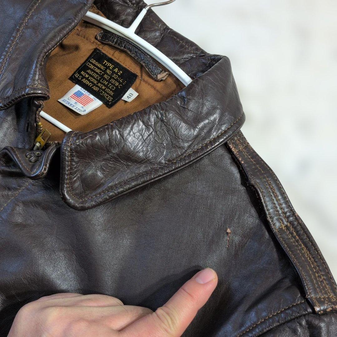 超良品 AVIREX A-2 USA製 40(L〜XL) 緑リブ フライトJKT