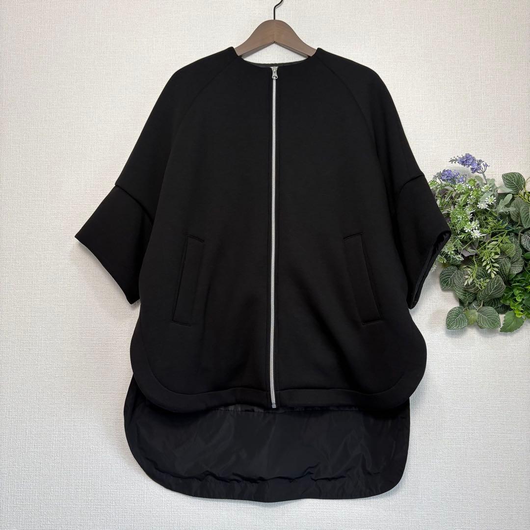 【美品】PASSIONE パシオーネ ボンディングジップポンチョ風コート 黒