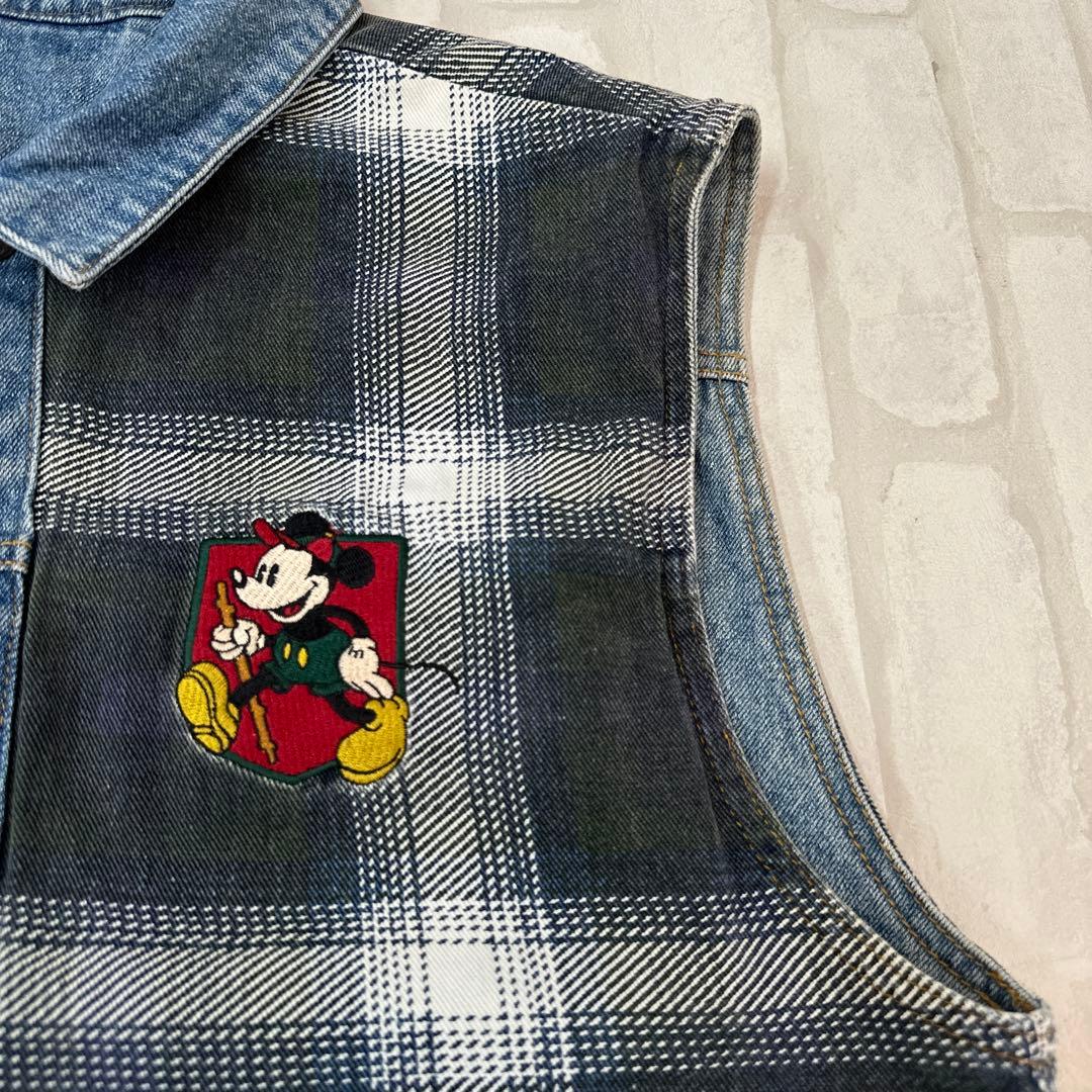 値下げ ミッキー ディズニー MICKEY’S 刺繍 チェック デニム ベスト