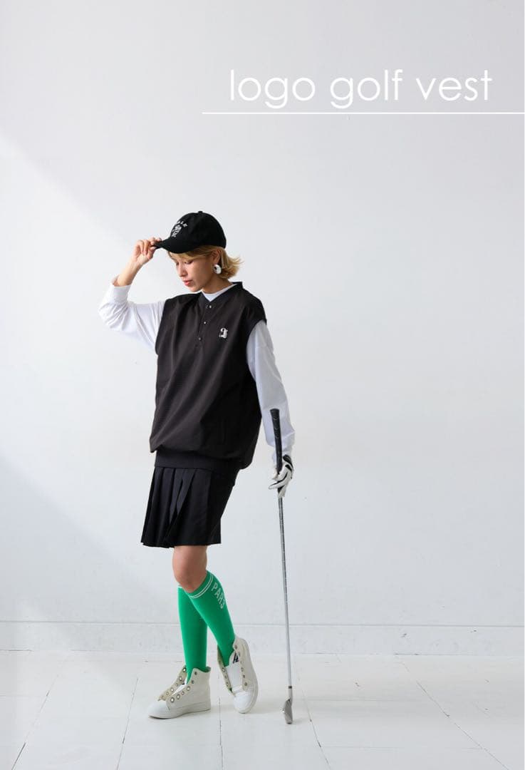 アンティカantiqua★golfロゴゴルフベスト★ブラック★男女兼用