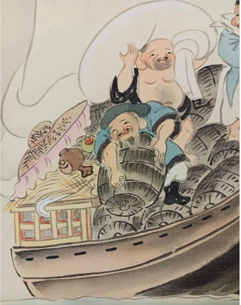 掛軸 開運 繁盛 金 縁起 おもてなし 絵 七福神 美術