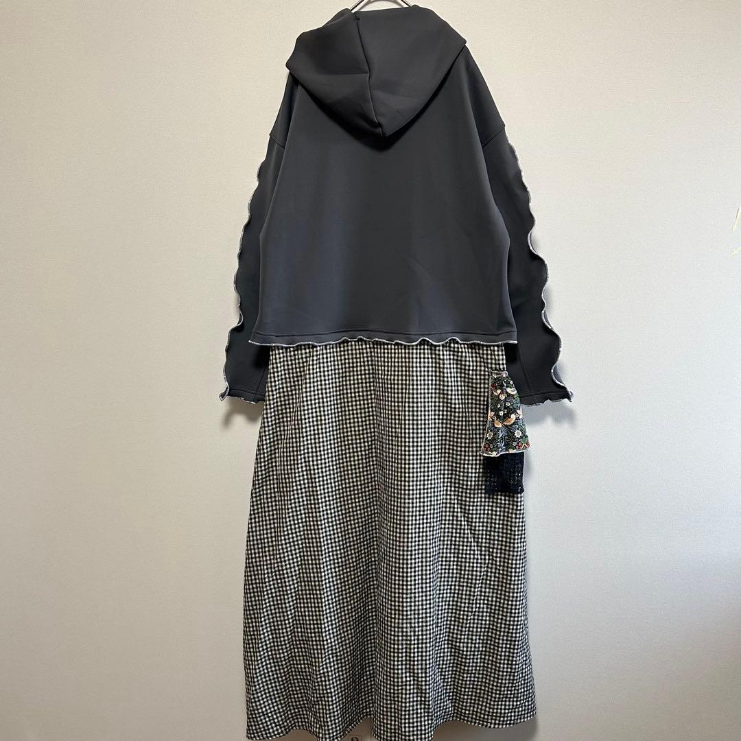 ゆったりMサイズ/リメイクワンピース/メロウ加工/モリス/古着/再構築/パーカー