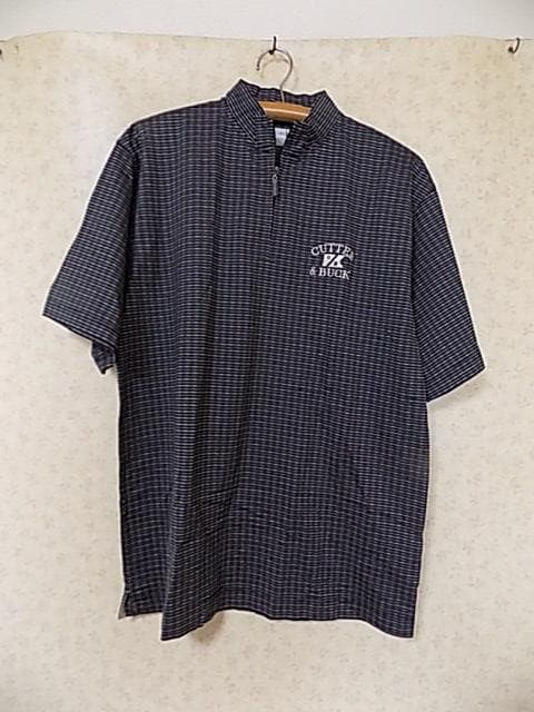 81704 CUTTER&BUCK  ハーフジップポロシャツ　黒xグレー　L