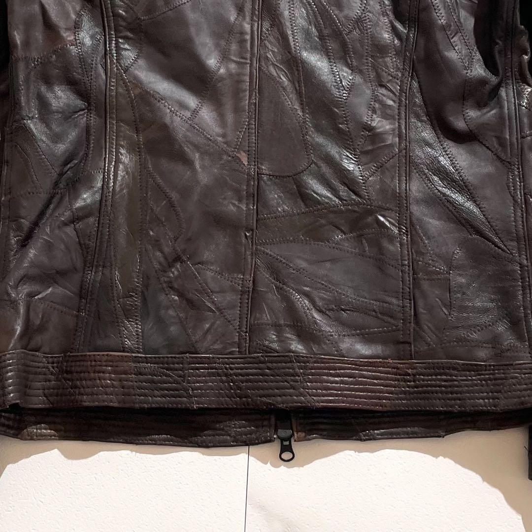 【美品✨】ハイダウェイニコル レザージャケット パッチワーク ブラウン 48