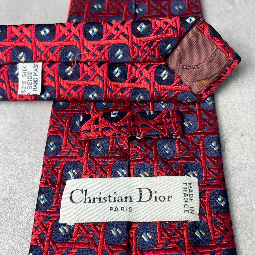 美品 Christian Dior ジャガード カナージュ柄 ドット柄 ネクタイ