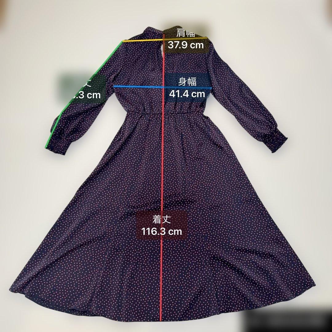 美品　アナイ　サテンドットプリントタイ　ワンピース　濃紺　赤　38