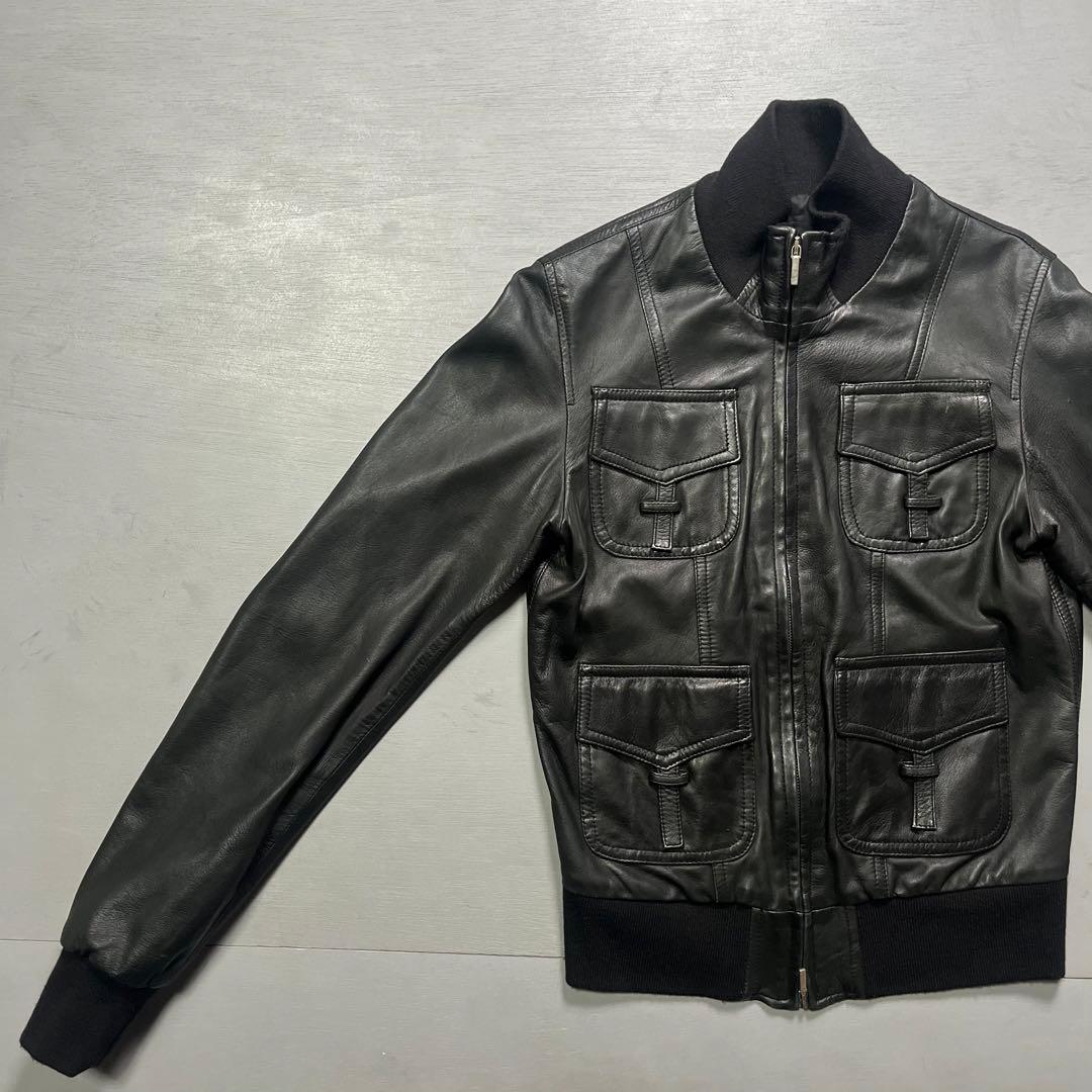 イタリア製✨　vintage レザーボンバージャケット　本革オールレザー　S