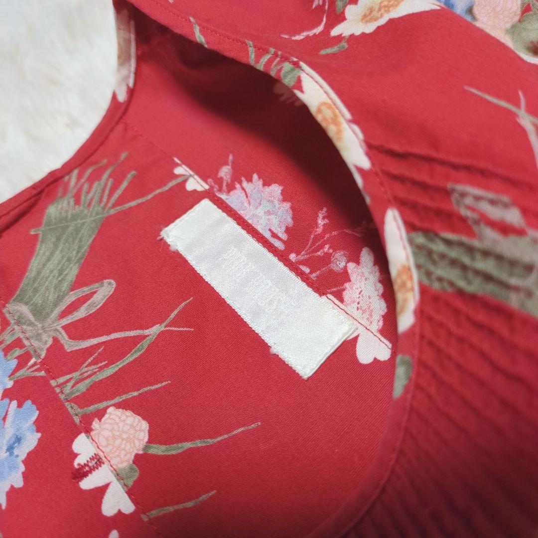 美品！PINK HOUSE　花柄フリルロングワンピース　赤　Aライン