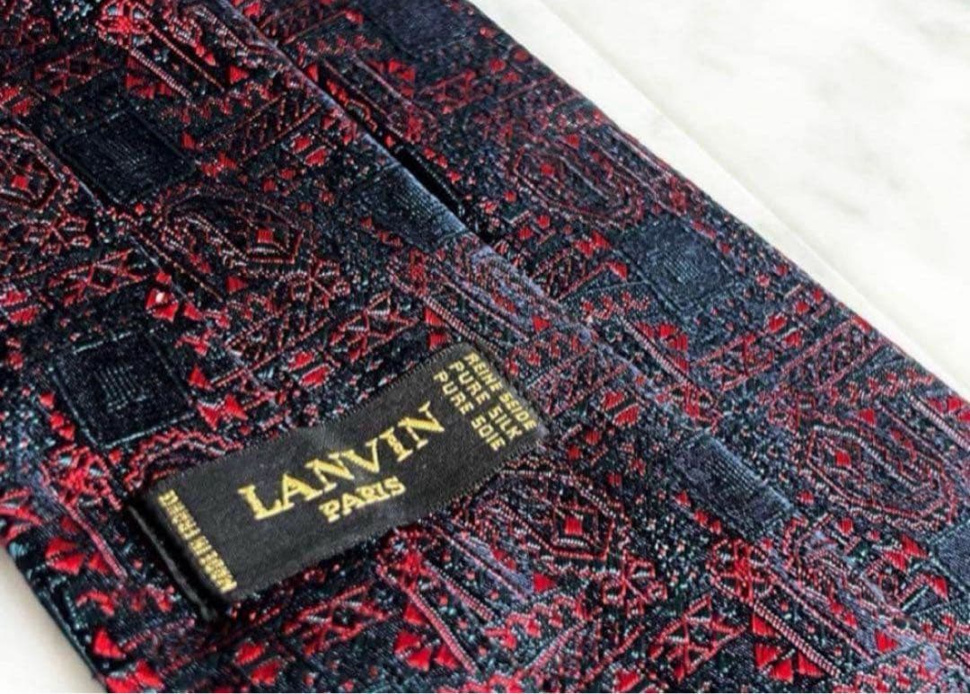 LANVIN ネクタイ ネイビー レッド ロゴ 総柄