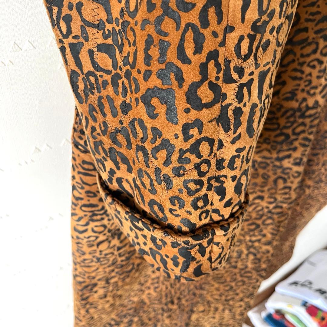 希少 古着 90's レザー ガウン ロングコート レオパード 一点物