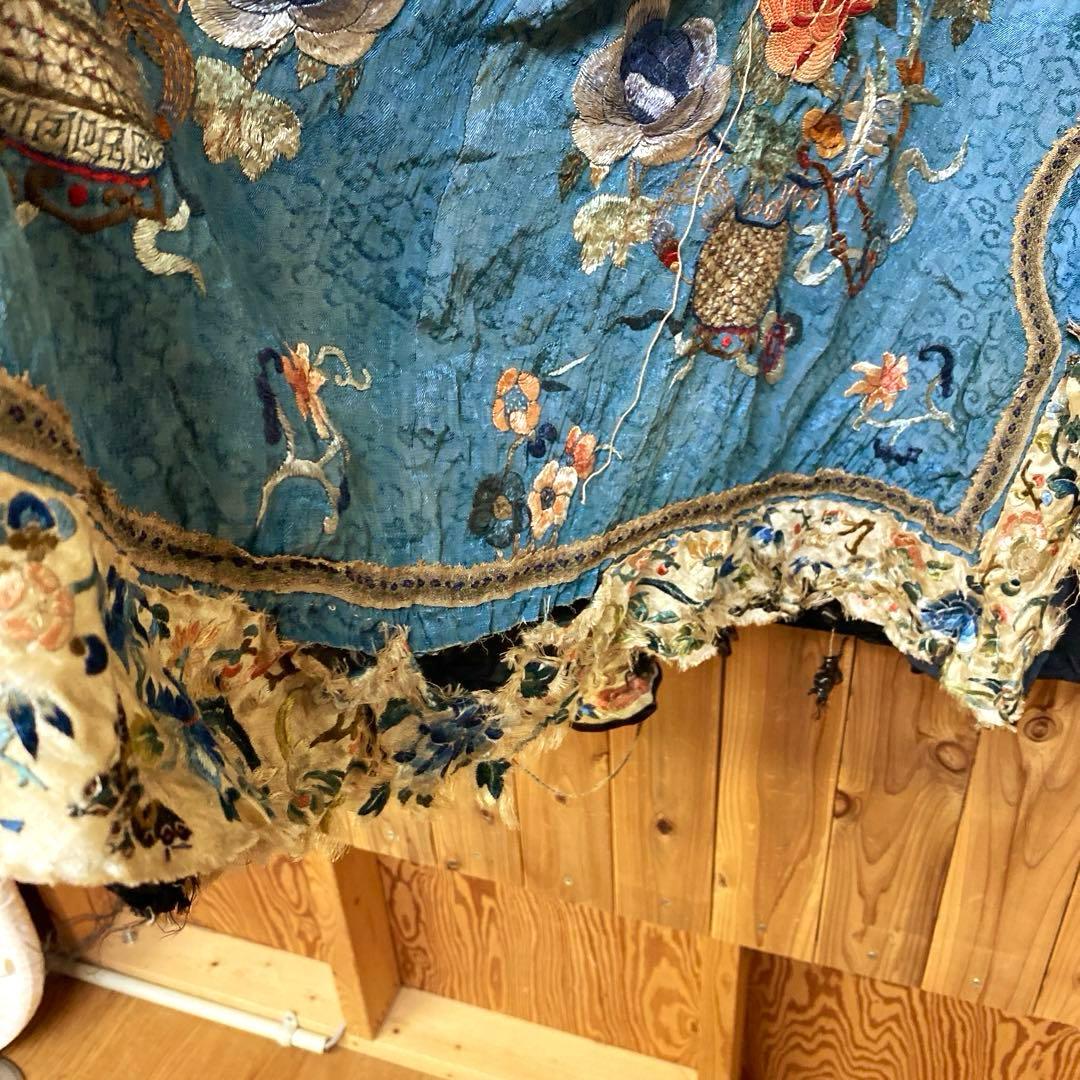ヴィンテージ 希少 ローブ チャイナ柄 ボタニカル柄 刺繍 フリル フリーサイズ