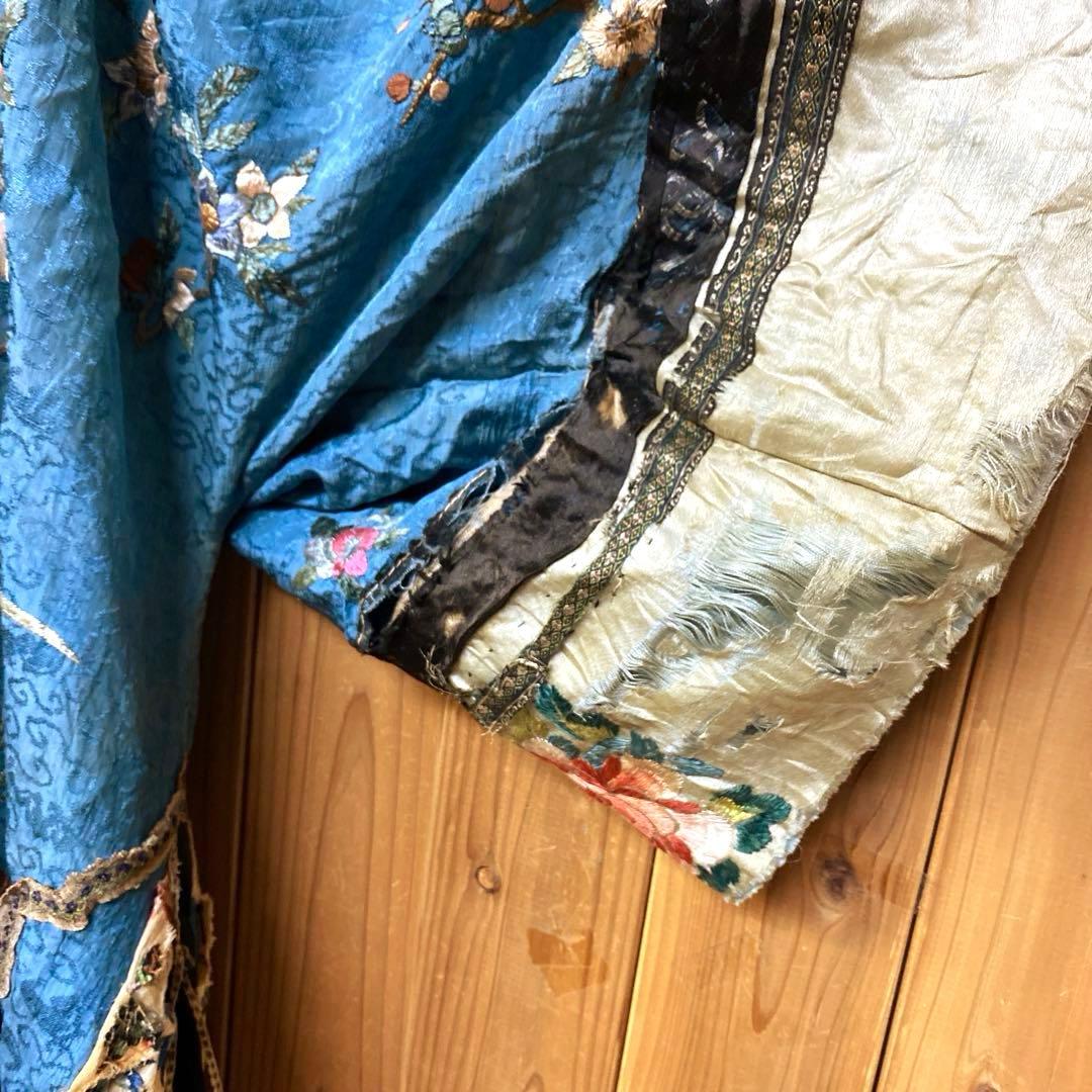 ヴィンテージ 希少 ローブ チャイナ柄 ボタニカル柄 刺繍 フリル フリーサイズ