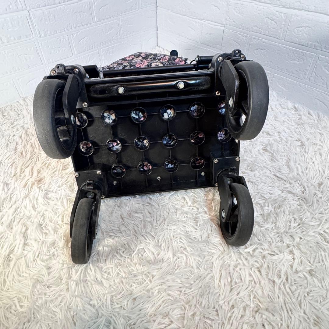 【良品】島製作所 シルバーカー メロディ スムーズST 小花 ブラック 横押し