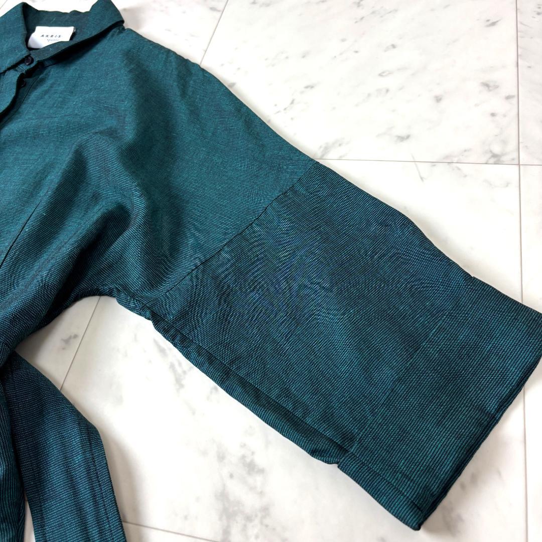 AKRIS リネン混 ロング シャツワンピース IT42 ベルト付き マキシ丈
