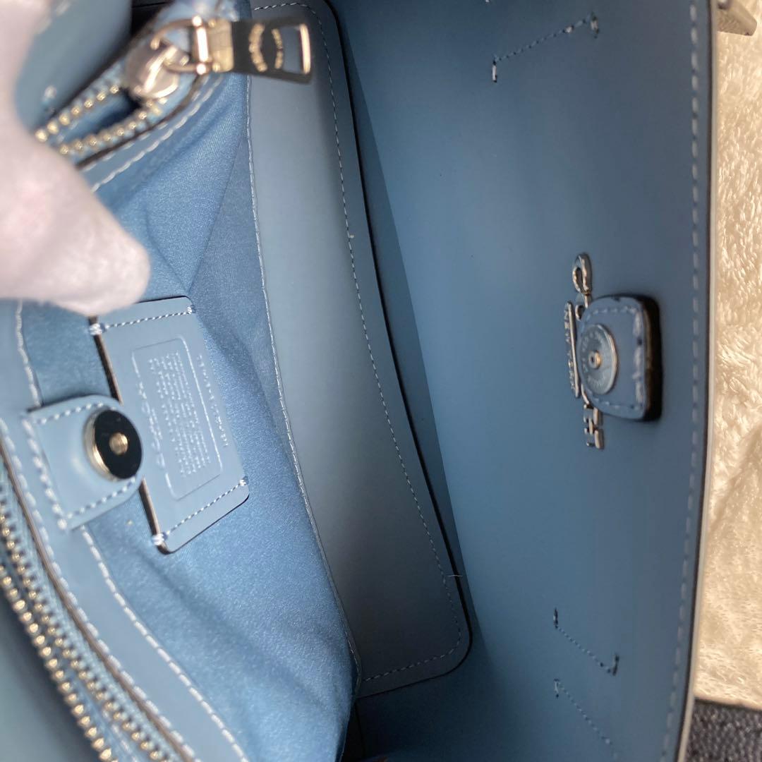 新品同様COACH 2wayトートバッグ　ネイビー系　レザー　91490