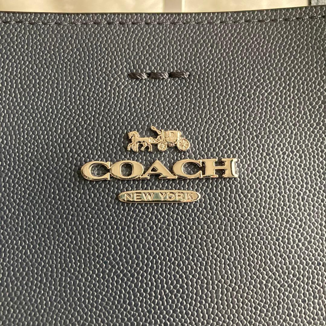 新品同様COACH 2wayトートバッグ　ネイビー系　レザー　91490