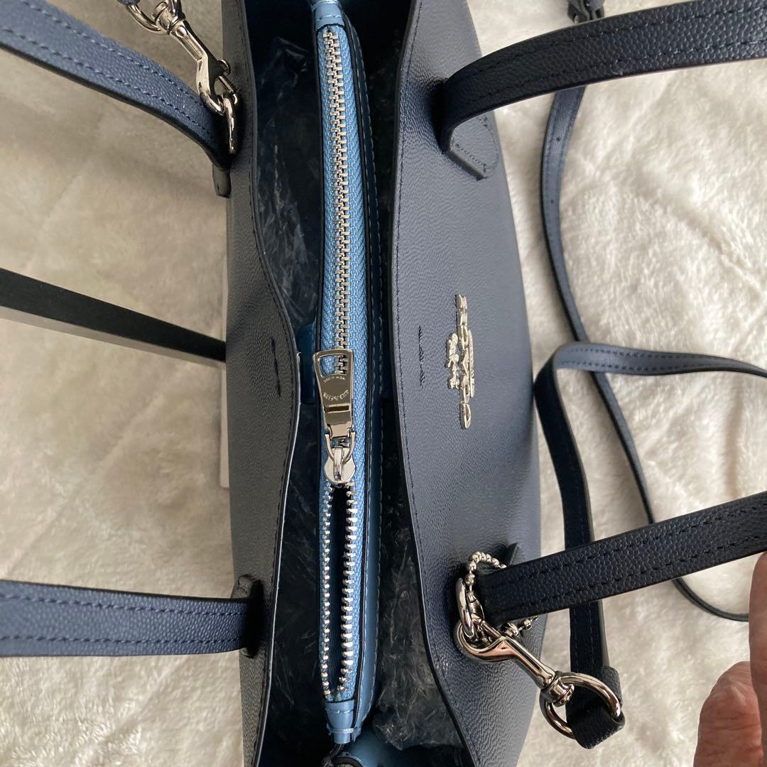 新品同様COACH 2wayトートバッグ　ネイビー系　レザー　91490