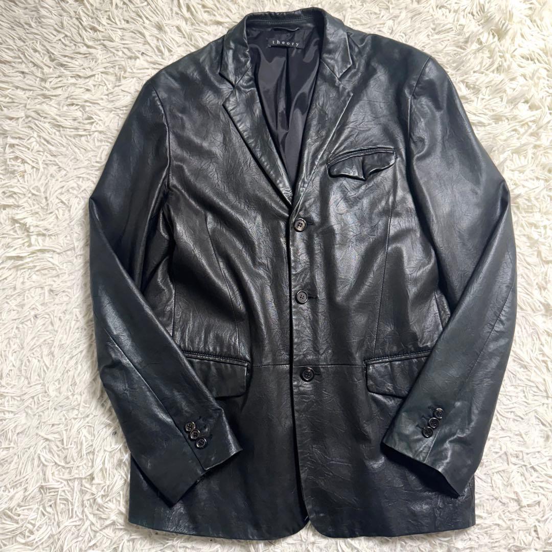 Theory ラムレザー テーラードジャケット 黒 玉虫系 L〜XL 本革 羊革