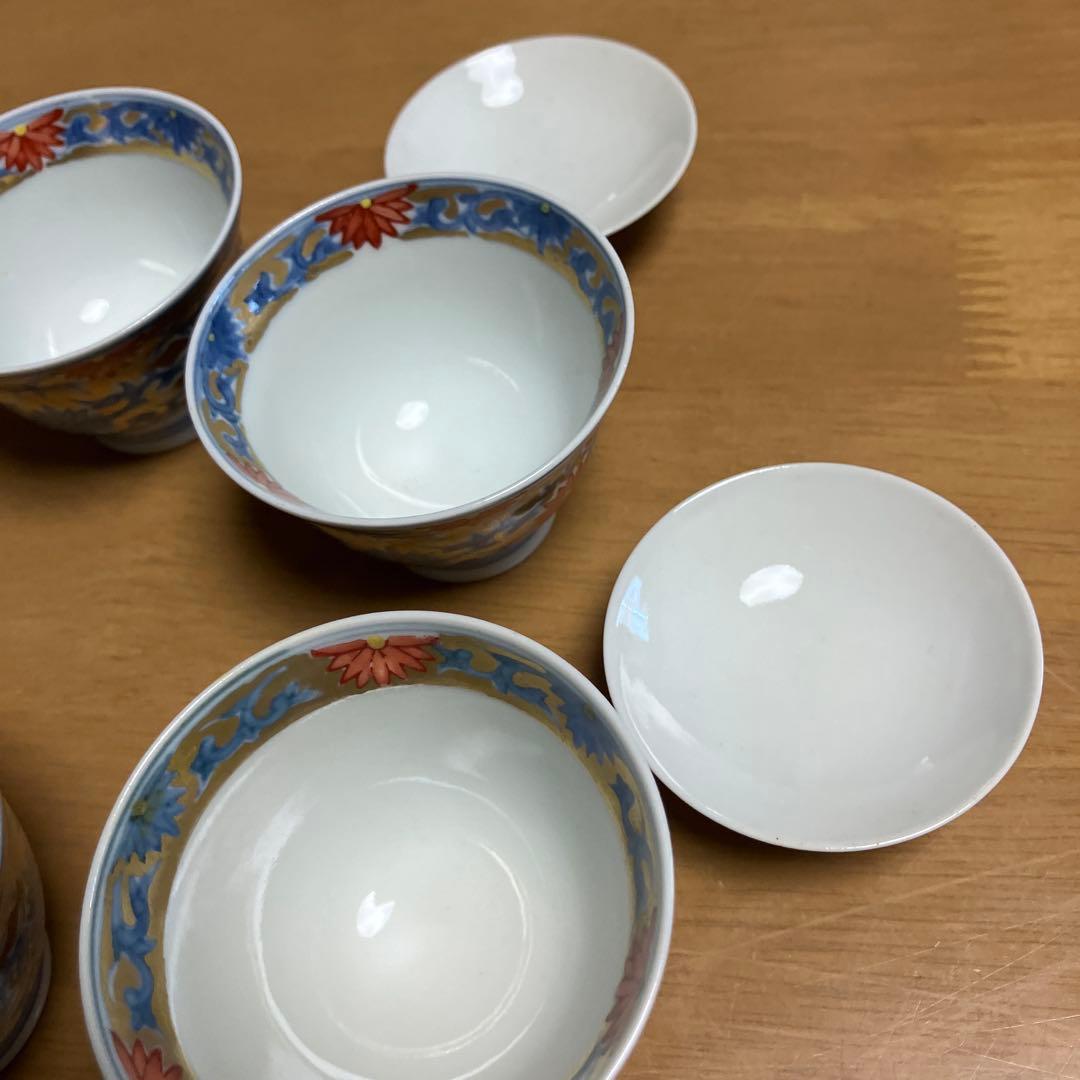 蓋付き小鉢５客 その３（有田焼　華古伊万里様式　菊唐草文様　薄作り）