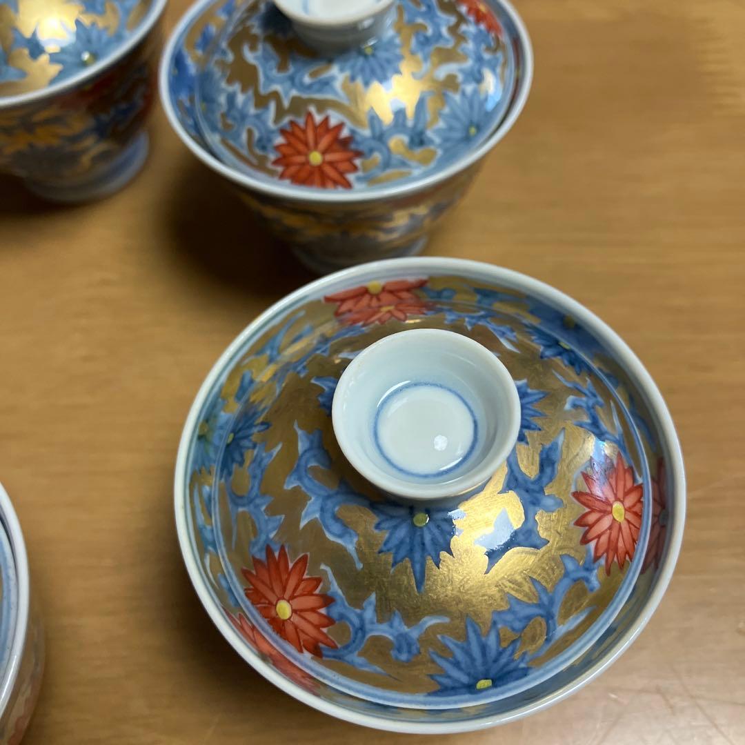 蓋付き小鉢５客 その３（有田焼　華古伊万里様式　菊唐草文様　薄作り）