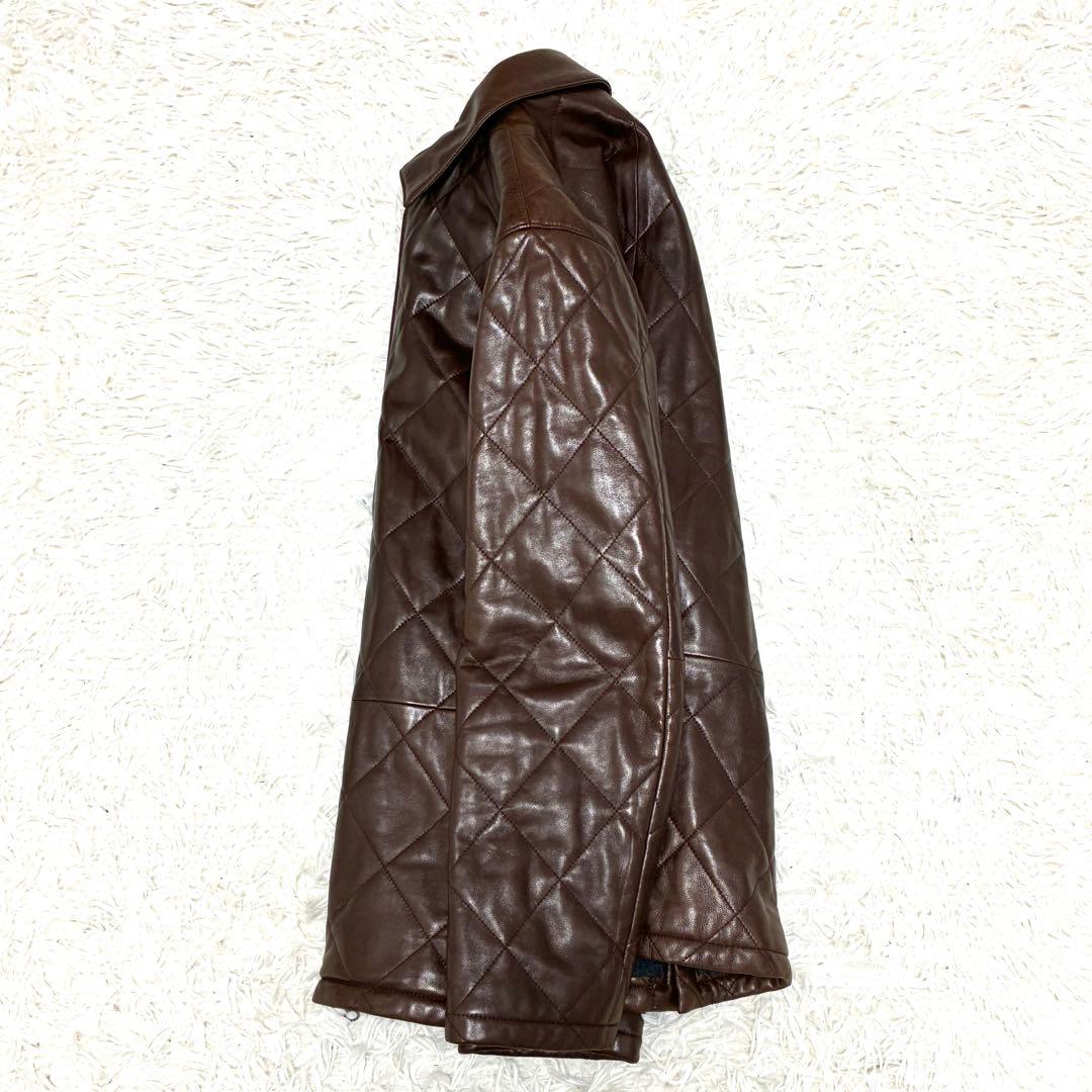 極美品 ポロラルフローレン ラムレザージャケット キルティング ジップ M 茶