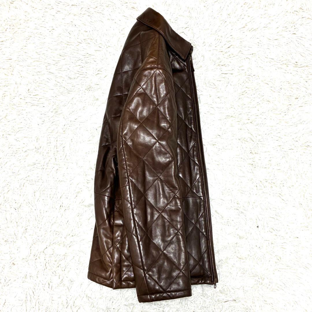 極美品 ポロラルフローレン ラムレザージャケット キルティング ジップ M 茶