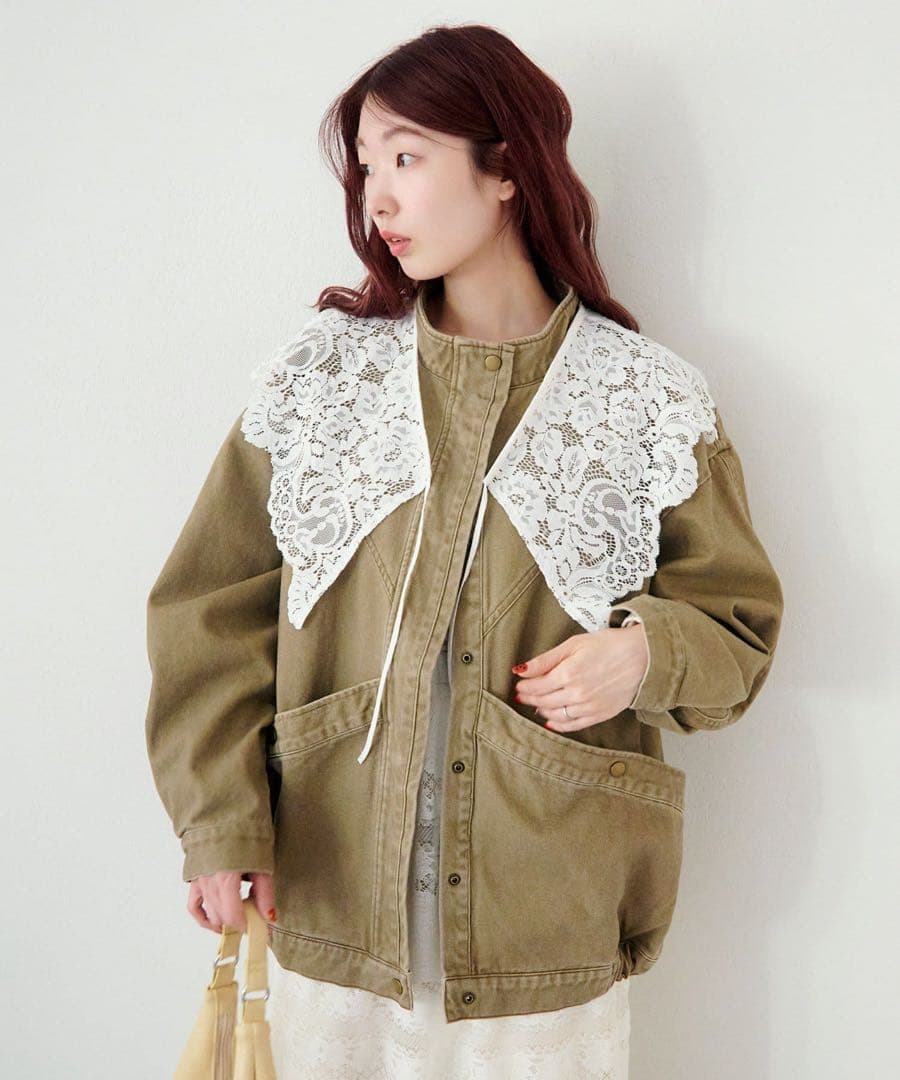 新品　Kastane カラーツイルレース付きジャケット　カスタネ ベージュ