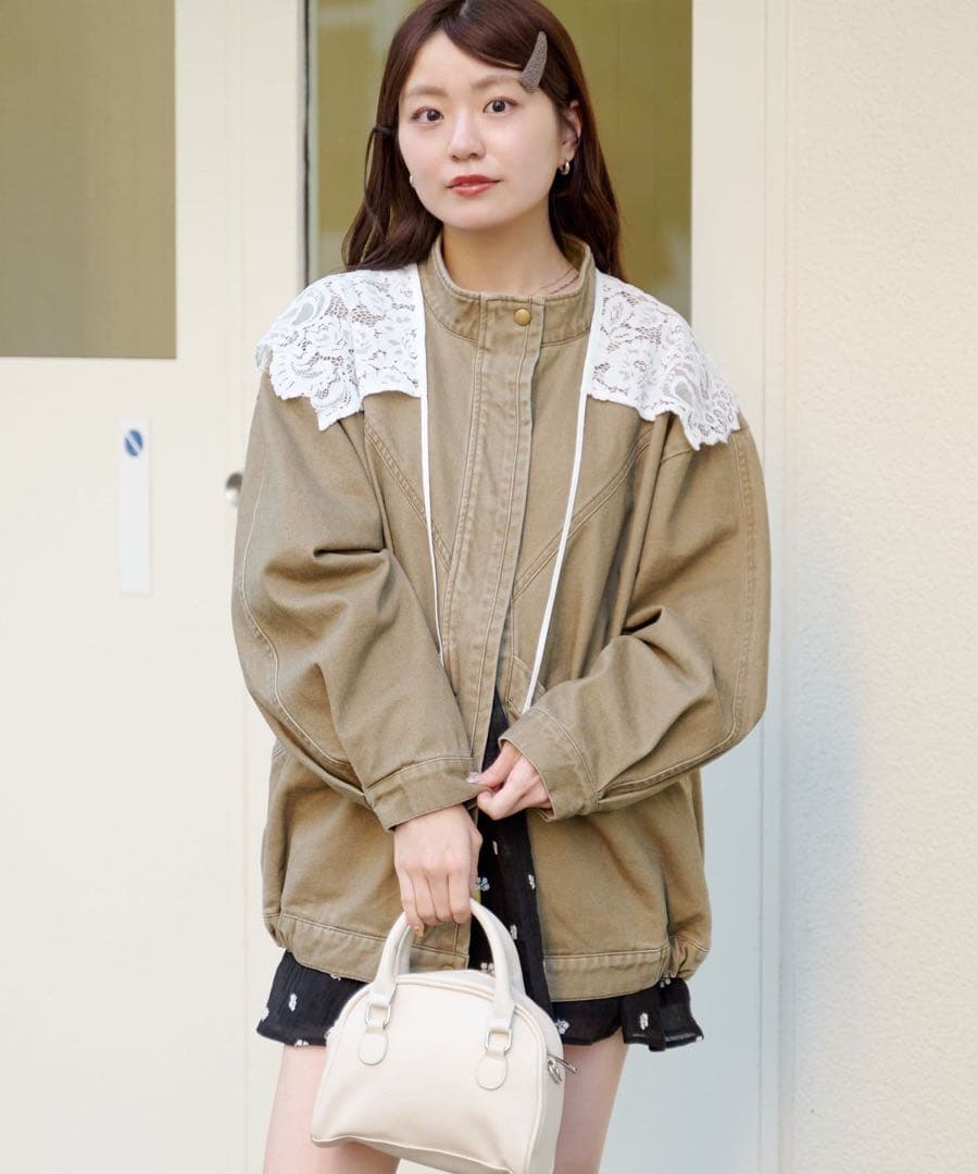 新品　Kastane カラーツイルレース付きジャケット　カスタネ ベージュ