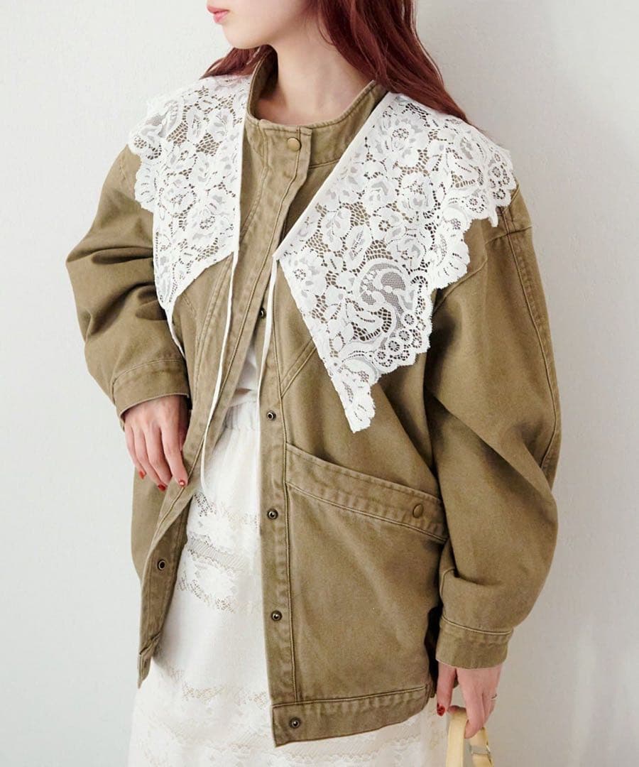 新品　Kastane カラーツイルレース付きジャケット　カスタネ ベージュ