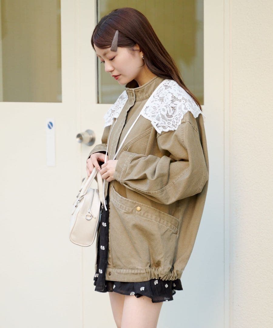 新品　Kastane カラーツイルレース付きジャケット　カスタネ ベージュ