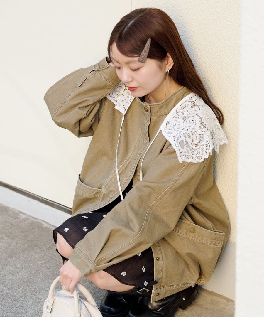 新品　Kastane カラーツイルレース付きジャケット　カスタネ ベージュ