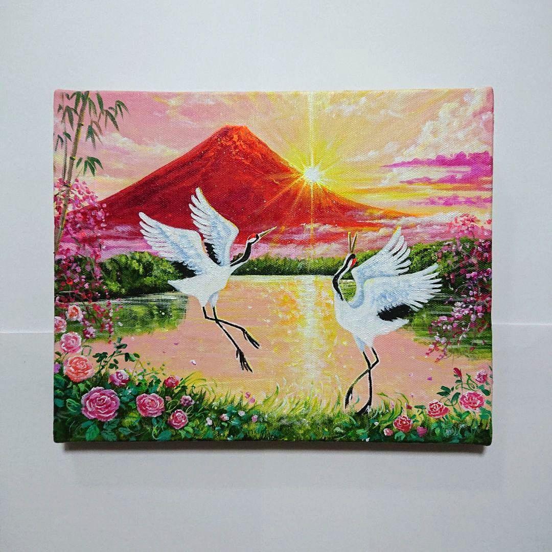 【鶴の舞】アクリル画 F3 風景画 絵画