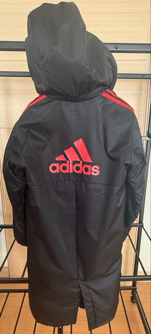 Adidas ベンチコート サイズ:140 色:ブラック（レッド・グレー）